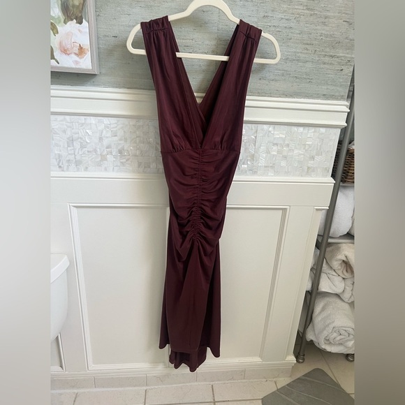 NWT new medium Anthropologie ruched v neck cross strap dress brown modal stretch - Picture 9 of 17